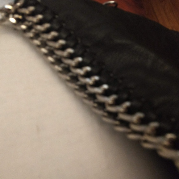 Black Leather Biker Bag w/ chains and rhinestones - Picture 4 of 5